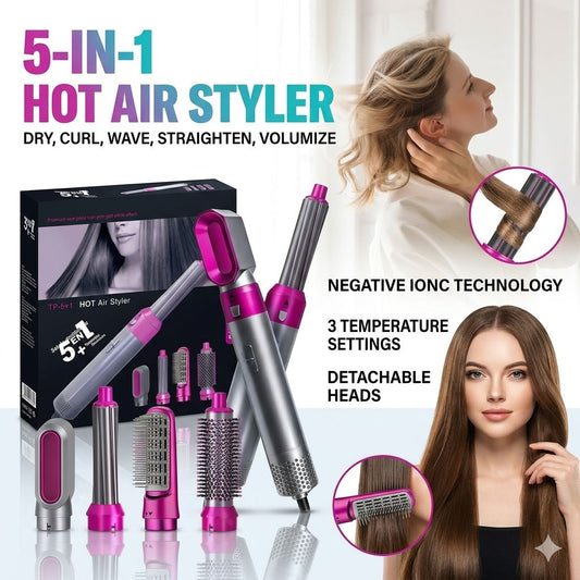 5 in 1 Hot Air Styler Brush Set – Hair Dryer, Curler, Straightener & Volumizer
